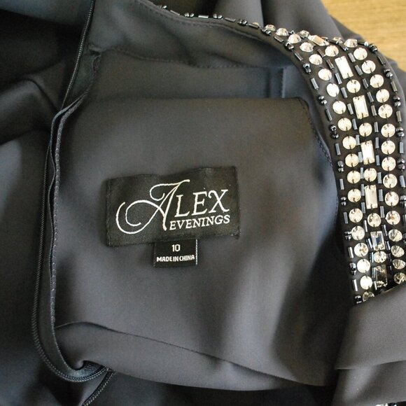 Alex Evenings Embellished Halter Neck Ruched Sheath Dress Navy 10 - Picture 6 of 6